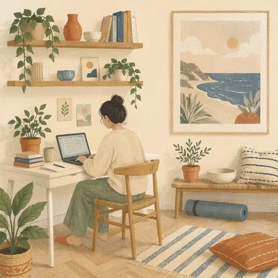 Calm Plant Filled Home Office Workspace