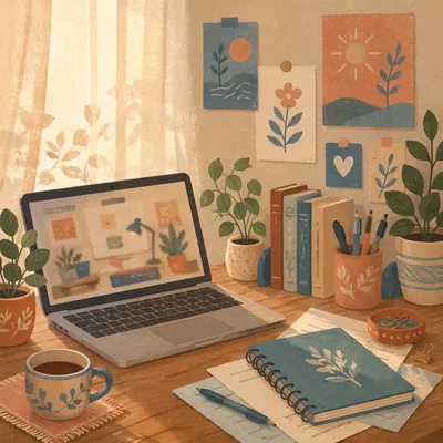 Cozy Plant Filled Home Office Desk