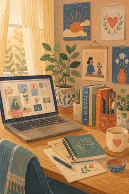 Cozy Home Office Desk with Plants