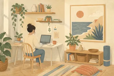 Peaceful Plant Filled Home Office Corner