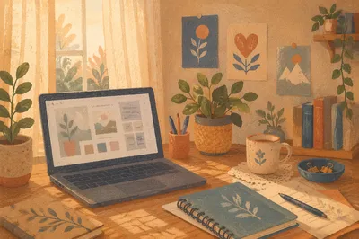 Cozy Plant Filled Home Office Desk
