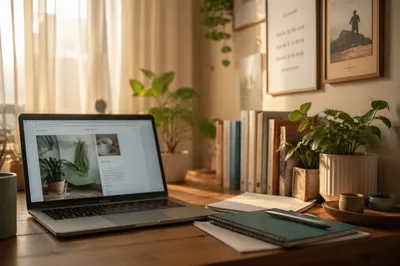 Cozy Home Office with Plants and Prints