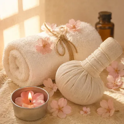 Calm Home Spa Towels Oils and Candle