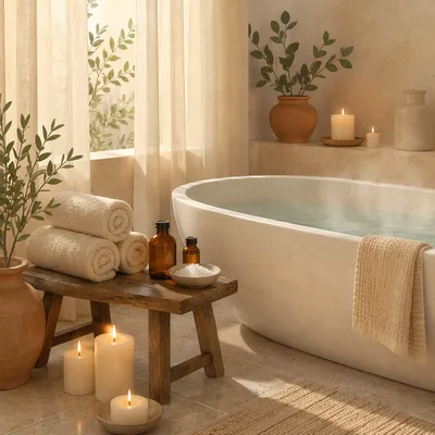 Calm Home Spa Bath Candle Setup