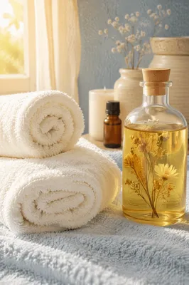 Calming Home Spa Towels and Bath Oils