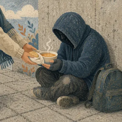 Warm Meal Shared with Unhoused Neighbor