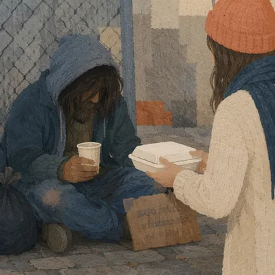 Compassionate Hands Offering Meal to Unhoused Neighbor