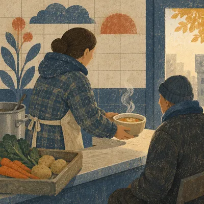 Warm Meal Served in Shelter Kitchen