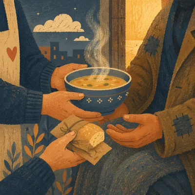 Warm Meal Shared with Homeless Neighbor