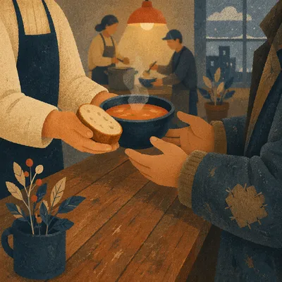 Warm Meal Shared in Community Hall