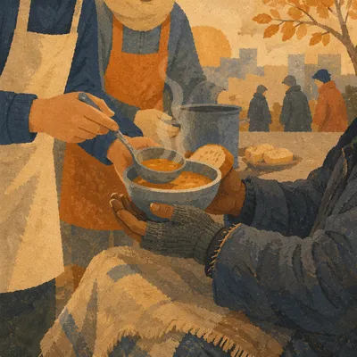 Warm Meal Shared With Homeless Neighbor