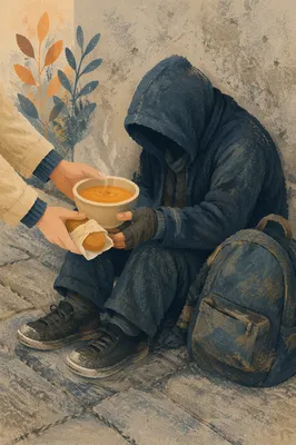 Warm Meal Shared with Homeless Neighbor