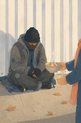 Volunteer Hands Offering Warm Meal