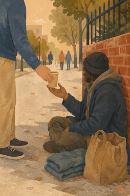 Compassionate Meal Shared on Urban Sidewalk