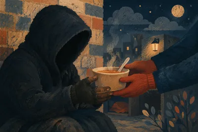 Warm Meal Shared With Homeless Neighbor