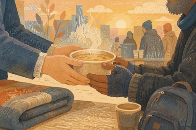 Compassionate Hands Sharing Warm Morning Meal