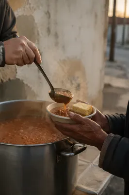 Warm Meal Served to Weathered Hands