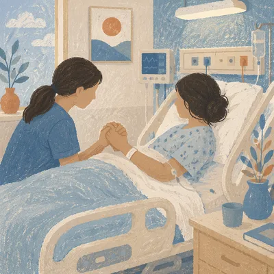 Hospital Bedside Prayer and Comforting Hand