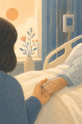 Hospital Bedside Prayer Holding Elderly Patient Hand