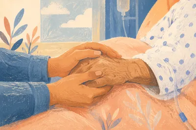 Prayerful Hands at a Hospital Bedside