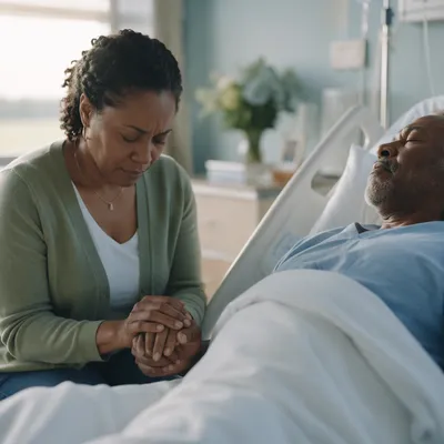 Woman Praying Beside Hospital Bed