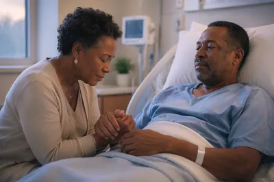 Woman Praying Beside Hospital Patient