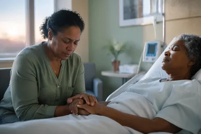 Woman Praying Beside Hospital Patient