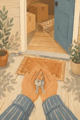 New Home Keys at Morning Doorstep