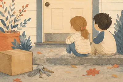 Children on New Home Doorstep