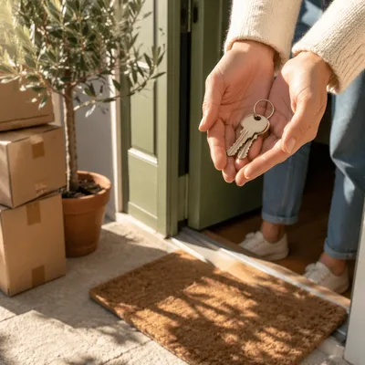 New Home Keys at Sunlit Doorstep