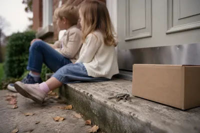 Children on New Home Doorstep With Keys