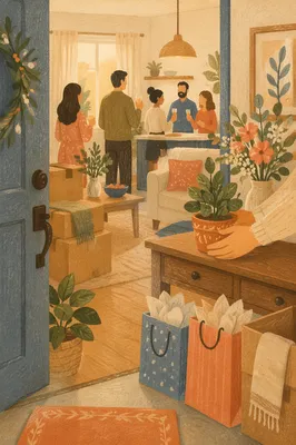 Cozy New Home Housewarming Welcome Scene