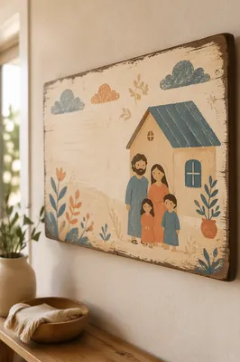 Rustic Housewarming Welcome Sign on Cream Wall