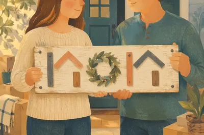 Warm Housewarming Welcome Plaque at New Home