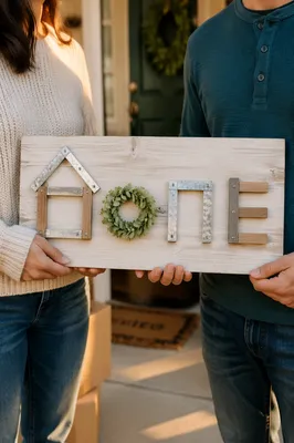 Warm Housewarming Welcome Plaque Close-Up