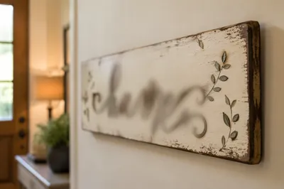 Rustic Housewarming Sign Near New Home Entryway