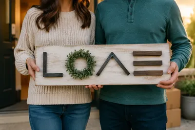 Warm Housewarming Welcome Plaque at New Home