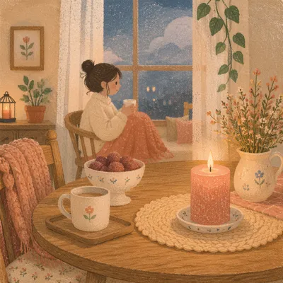 Cozy Hygge Evening Candlelit Dining Nook