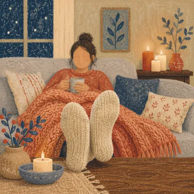 Cozy Hygge Evening with Candles and Blankets