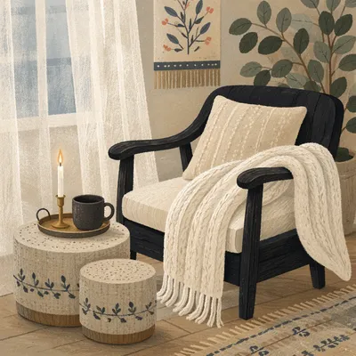 Cozy Hygge Living Room with Candlelight