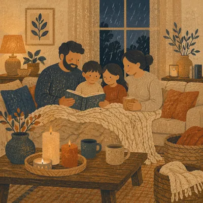 Cozy Hygge Living Room at Twilight