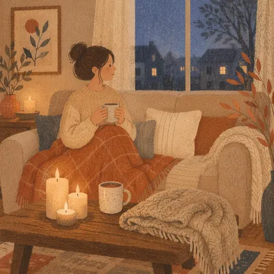 Cozy Hygge Living Room at Evening