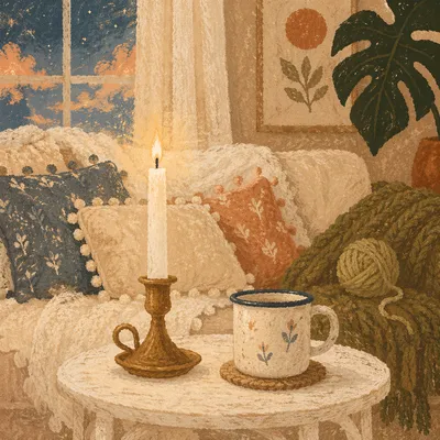 Cozy Hygge Living Room Candle Evening