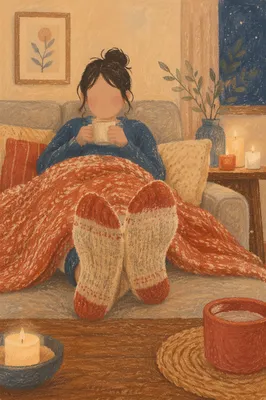 Cozy Hygge Evening With Candles and Blankets
