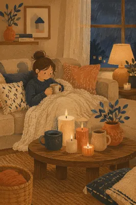 Cozy Hygge Living Room at Twilight