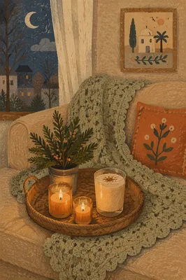 Cozy Hygge Living Room Candle Evening