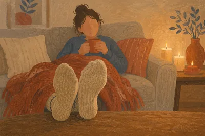 Cozy Hygge Evening with Candles and Blankets