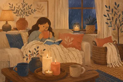 Cozy Hygge Living Room at Twilight