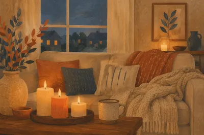 Cozy Hygge Living Room at Dusk