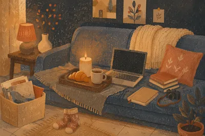 Cozy Hygge Living Room Candle Evening